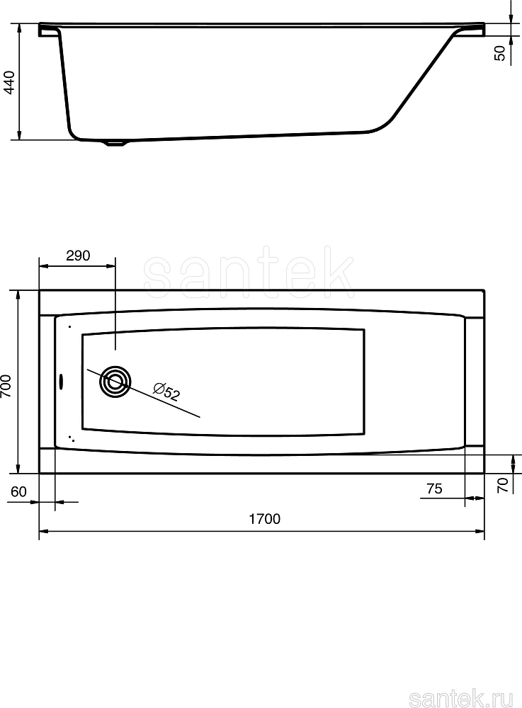 Акриловая ванна Santek Santorini 170x70 1WH302487