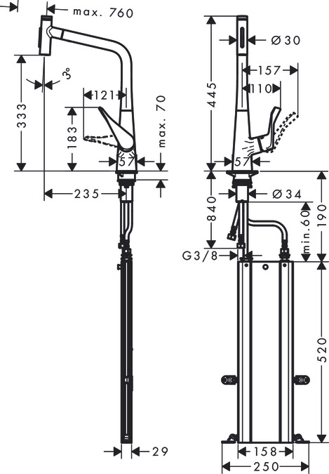 Смеситель для кухни Hansgrohe Metris Select 73816000, хром