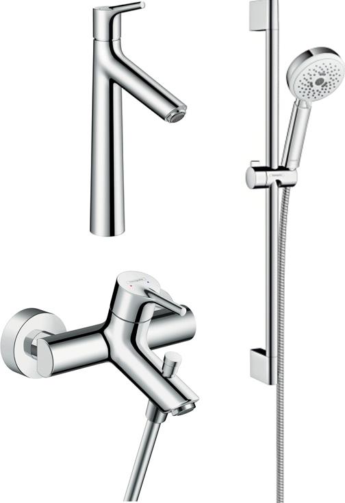 Комплект для ванной Смеситель Hansgrohe Talis S 72400000 + Смеситель Hansgrohe Talis S 72031000 + Душевой гарнитур Hansgrohe Crometta 26650400