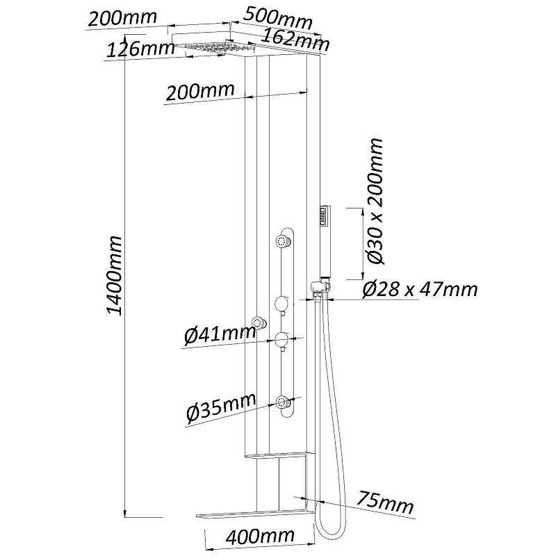 Душевая панель Black&White Gravity GR027 027000 с гидромассажем, черный матовый