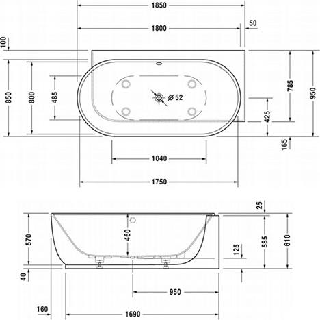 Ванна из искусственного камня Duravit Luv 185x95 700432000000000 правая, белый