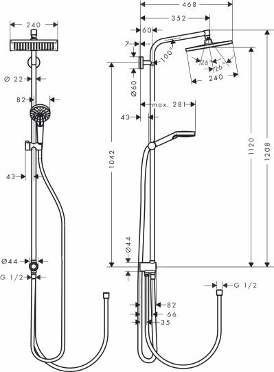 Душевая стойка Hansgrohe Crometta E 240 1jet Showerpipe Reno EcoSm 27289000 9 л, хром