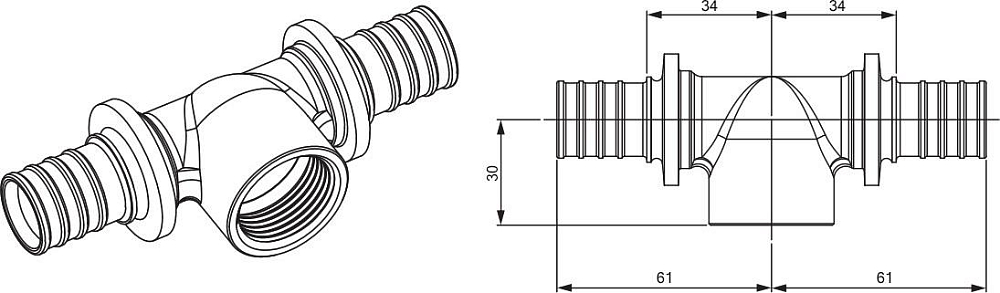 Тройник Rehau Rautitan RX 32-3/4-32 внутренняя резьба