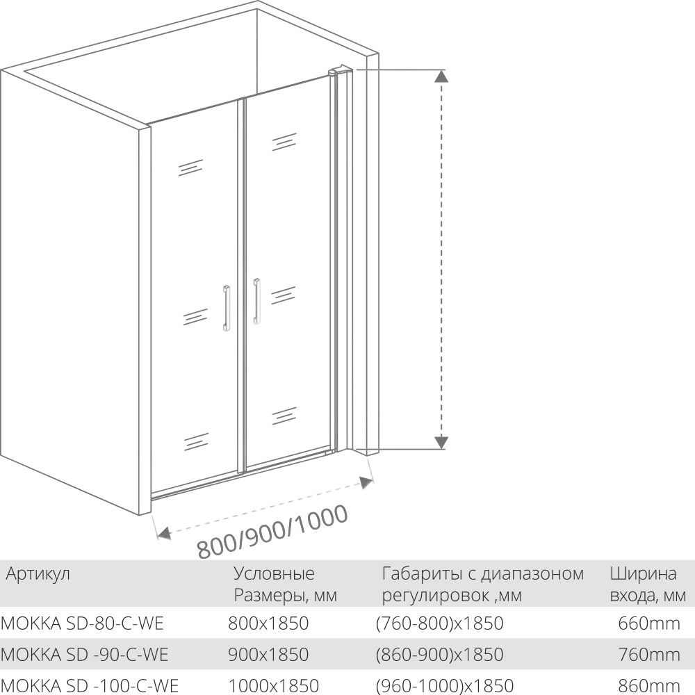 Душевая дверь в нишу 80 см Good Door Mokka SD-80-C-WE МК00012 стекло прозрачное