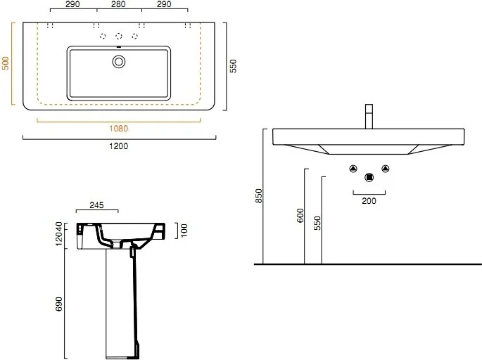 Раковина Catalano Roma 1120ROD00+5P12R00 белый