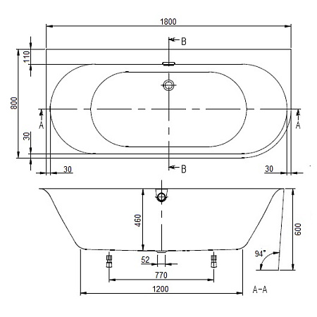 Квариловая ванна Villeroy & Boch Oberon 2.1 180х80 UBQ180OBN9CL00VD-01 белый