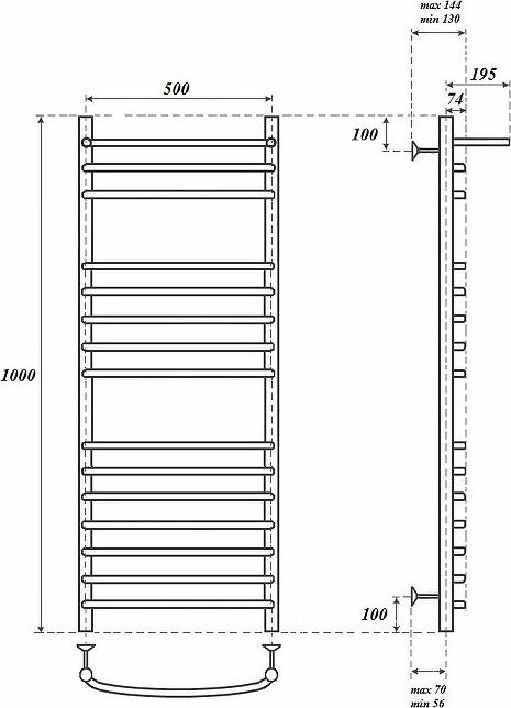 Полотенцесушитель электрический Point PN05150SPE П14 500x1000 с полкой левый/правый, хром