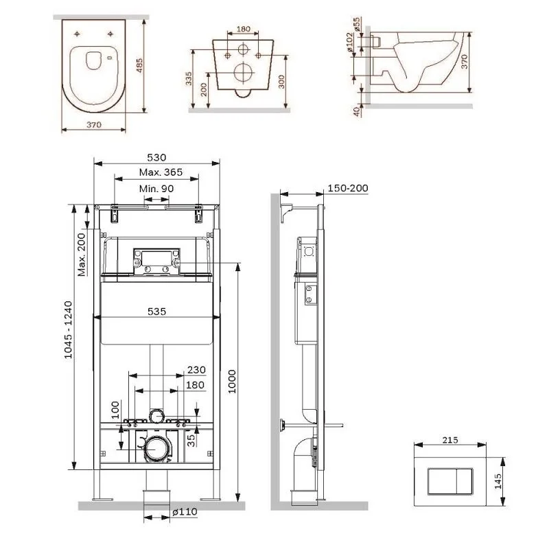 Комплект IS100238.801900, Инсталляция Am.Pm MasterFit с подвесным унитазом Like Aquaspin торнадо, шумоизоляция, сиденье микролифт, клавиша смыва L черная матовая