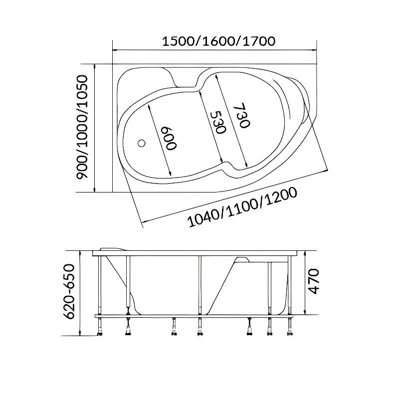 Акриловая ванна 1MarKa Diana 01ди1590пкс2+ белый