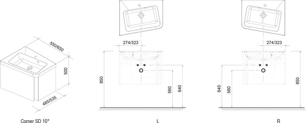 Тумба для комплекта 65 см Ravak 10° X000000747 L тёмный орех