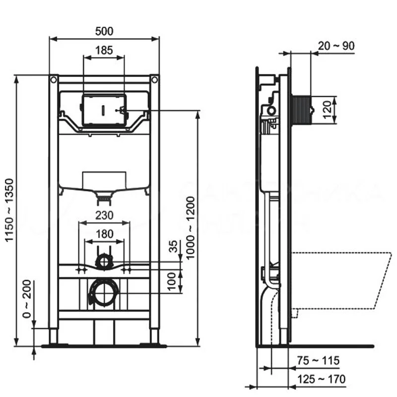 Инсталляция Ideal Standard T386801 с унитазом TESI AquaBlade T007901, сиденье микролифт, комплект