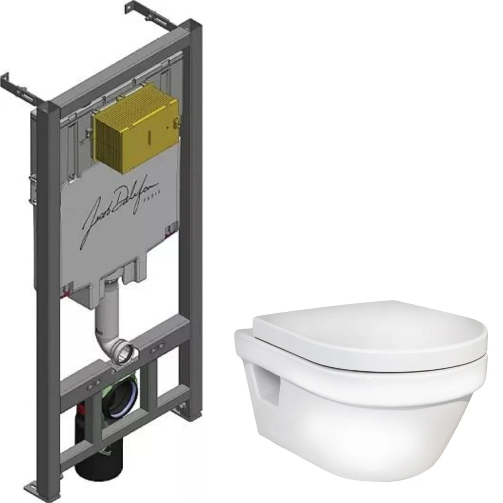 Инсталляция Jacob Delafon E29025-NF, с безободковым унитазом Gustavsberg Hygienic Flush 5G84HR01, сиденье микролифт, комплект