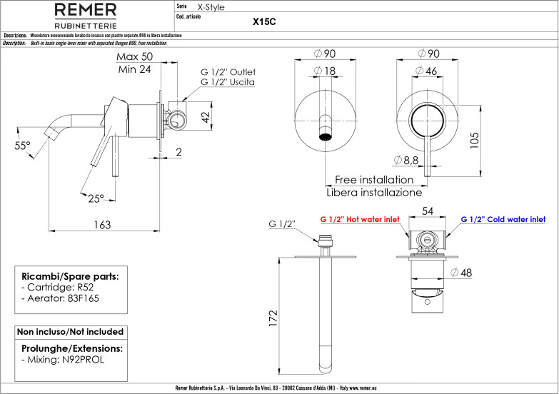 Смеситель для раковины Remer X15C