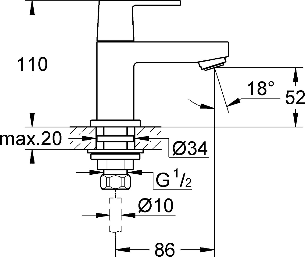 Кран Grohe Eurocube 23137000 без смешивания