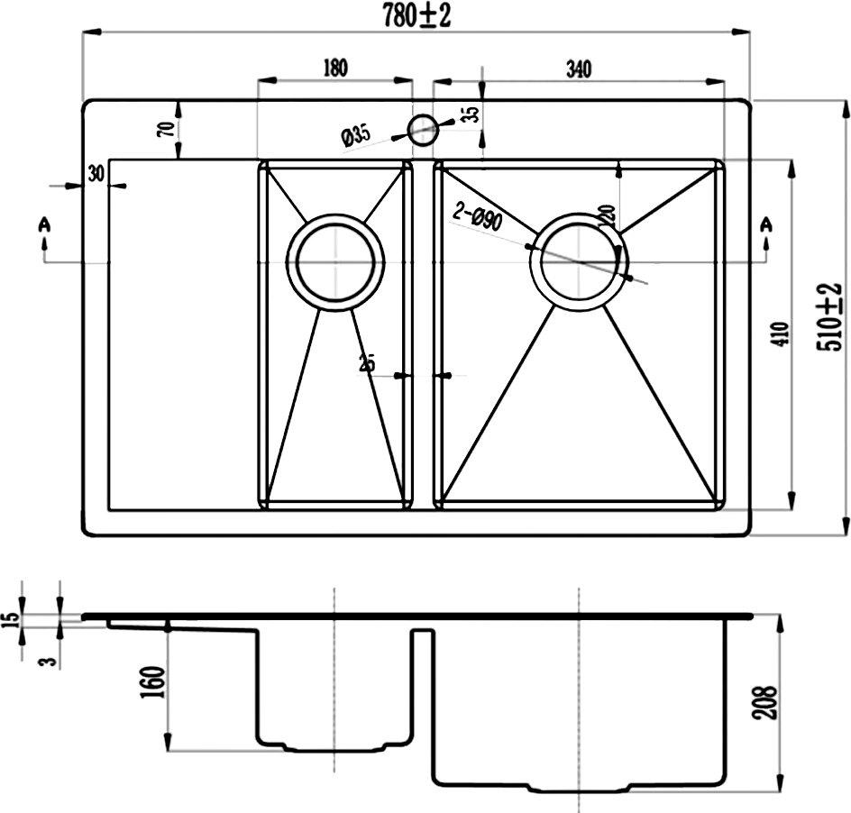 Кухонная мойка Zorg Inox PVD 5178-2-R GRAFIT, графит