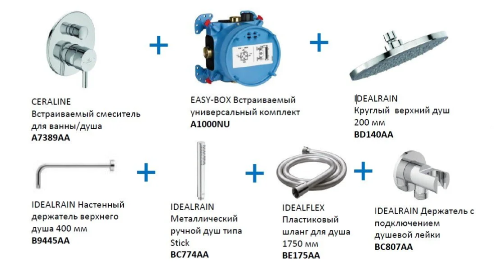 Душевая система Ideal Standard Ceraline BD199AA хром