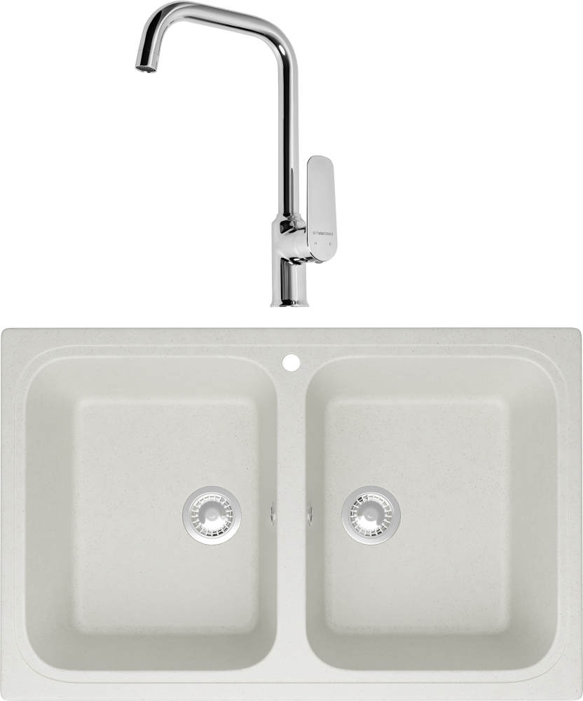 Комплект Мойка кухонная Domaci Болонья М-20-001 белая + Смеситель STWORKI