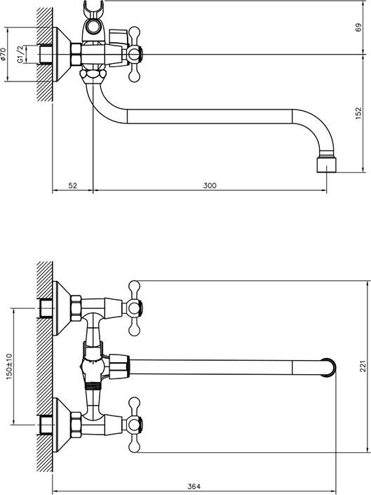 Смеситель для ванны с душем Decoroom DR54045, хром