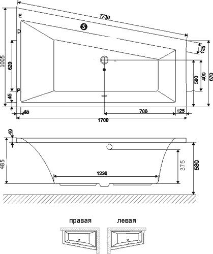 Акриловая ванна Excellent Sfera 170x100 правая