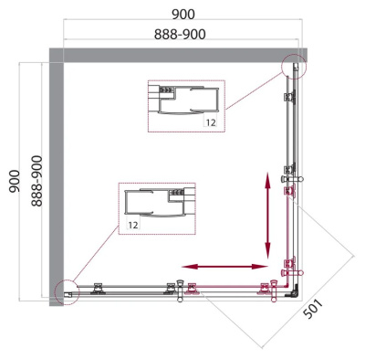 Душевой уголок BelBagno UNO-195-A-2-90-C-NERO 90x90, профиль черный, стекло прозрачное