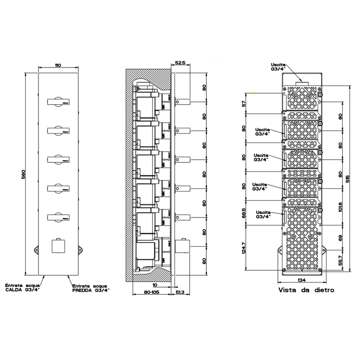 Смеситель для душа Gessi Rettangolo 43030#299 термостатический, черный матовый