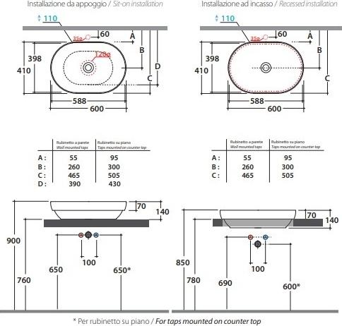 Раковина 60 см Globo T-Edge B6O61.BI*0