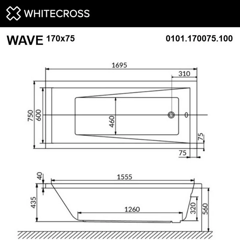 Акриловая ванна Whitecross Wave 0101.170075.100.RELAX.BR белый