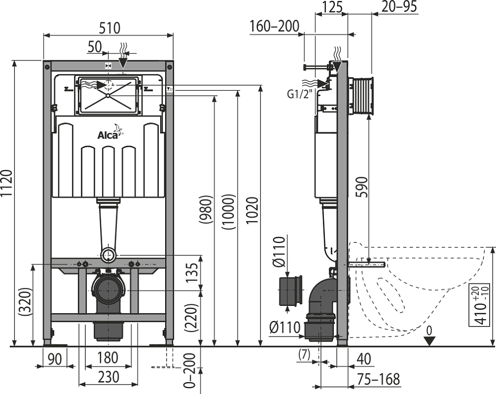 Система инсталляции для унитазов AlcaPlast Sadromodul AM101/1120 + M71 + M91 4 в 1 кнопка смыва хром