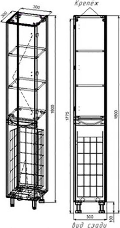 Шкаф-пенал Style Line Бергамо 30 СС-00002331, правый, черный