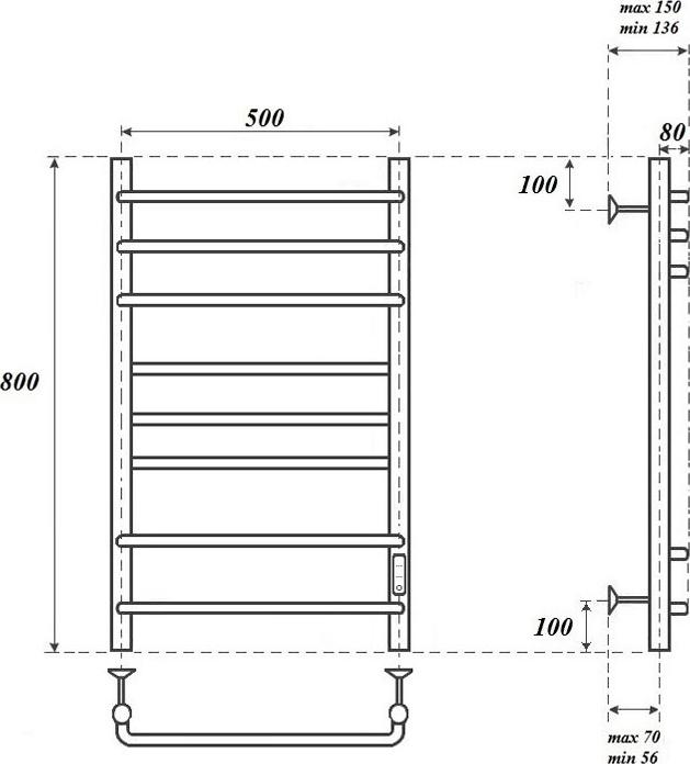 Полотенцесушитель электрический Point Сатурн PN90858B П8 500x800, черный