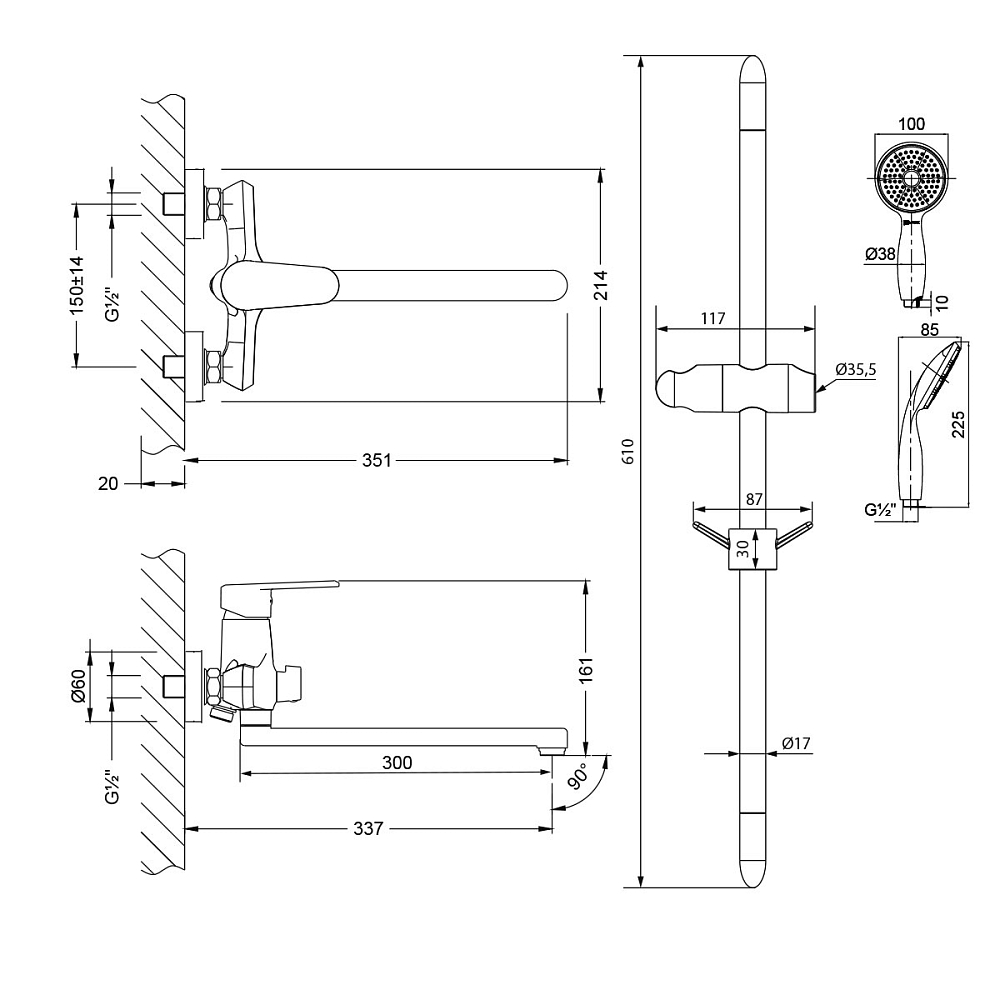 Смеситель для ванны с душем Lemark Point LM0379C хром