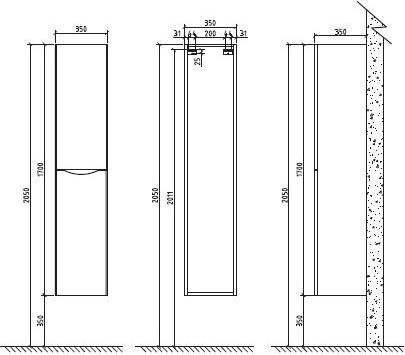 Шкаф-пенал 170x35 см Belbagno Ancona-N-1700-2A-SC-WO-R светлое дерево