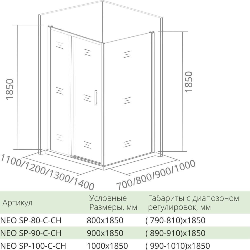 Боковая стенка Good Door Neo SP-90-C-CH НЕ00002 стекло прозрачное