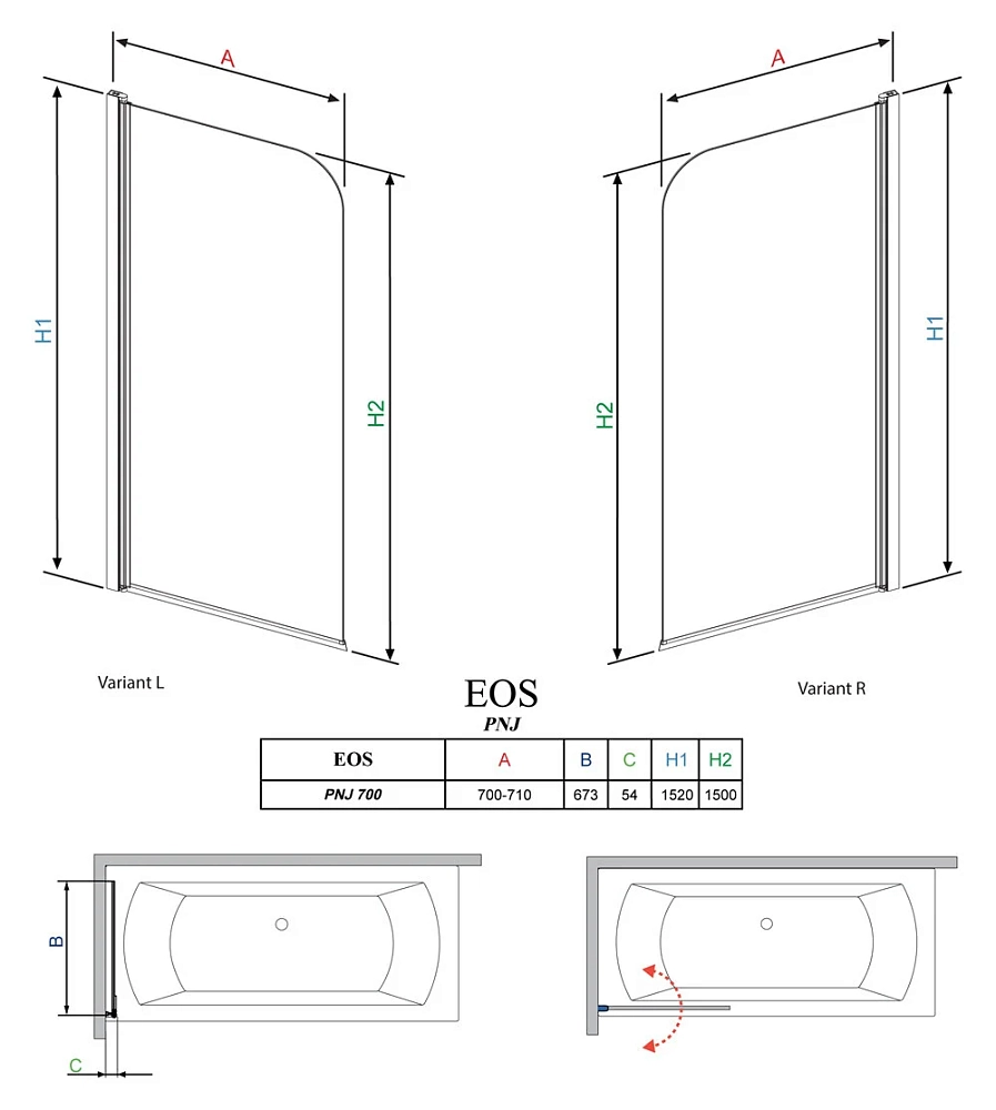 Шторка на ванну Radaway EOS 1205101-101R