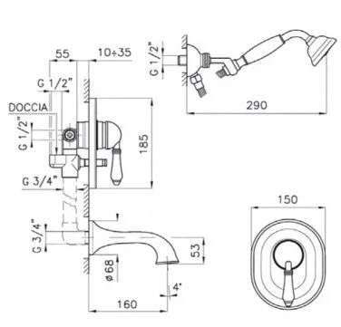 Смеситель для ванны с душем Nicolazzi Classico Monokomandi 3400GB76 золото