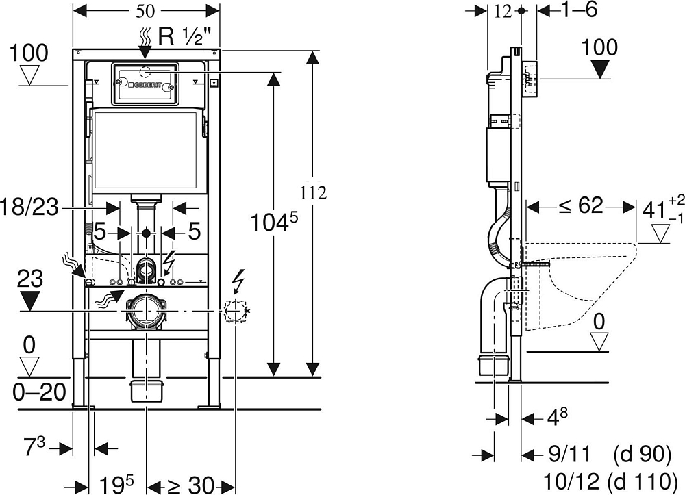 Инсталляция для подвесного унитаза Geberit Duofix 458.124.21.5 с клавишей смыва хром