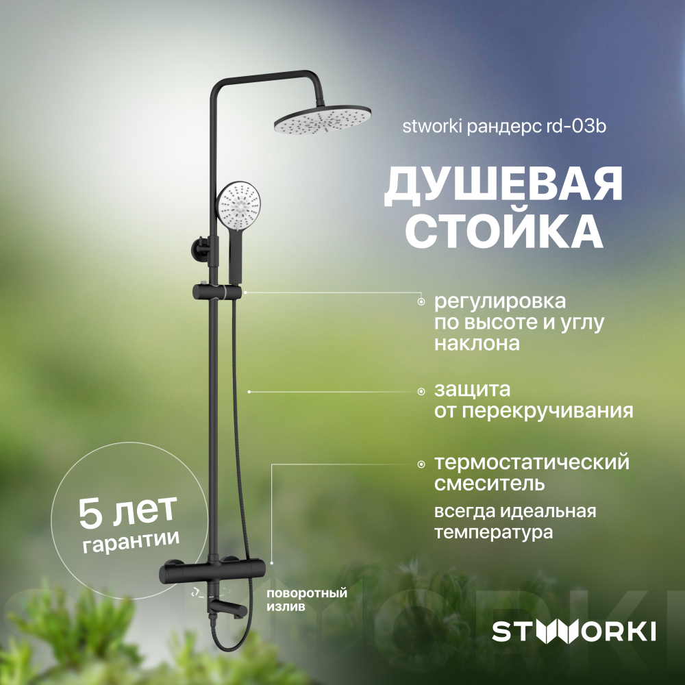 Черный душ STWORKI Рандерс RD-03b