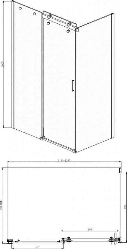 Душевой уголок 120х80 см Bravat Wave BS120.3102S, стекло прозрачное