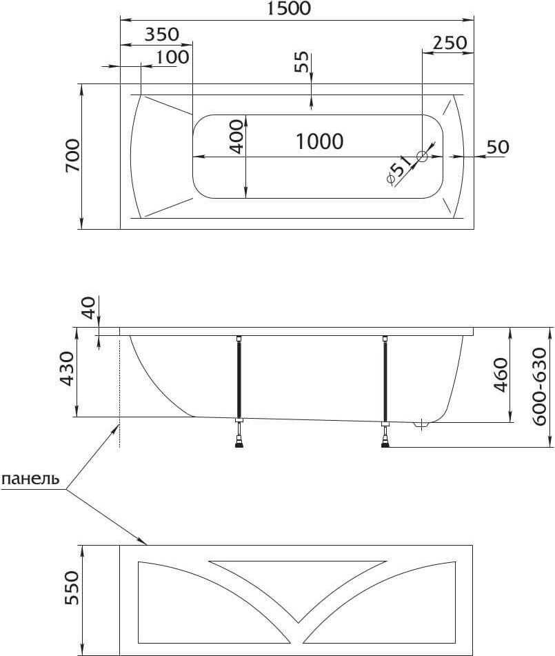 Акриловая ванна Creto Modalia 150x70 см 9-15070, белый