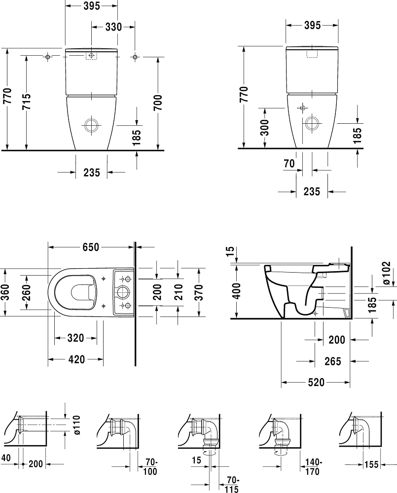 Унитаз-компакт Duravit ME by Starck 2170090000 с бачком ME by Starck 0938100005 подключение снизу слева