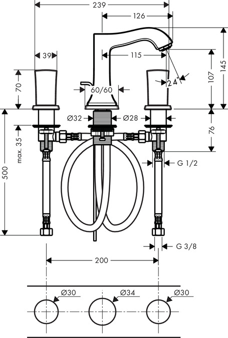 Смеситель для раковины Hansgrohe Metropol Classic 31304000, хром