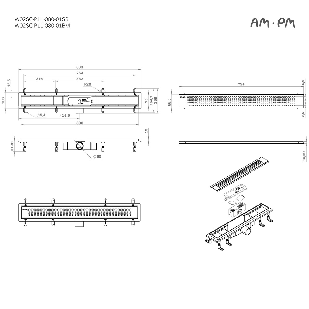 Душевой трап AM.PM PrimeFlow 80 W02SC-P11-080-01SB хром