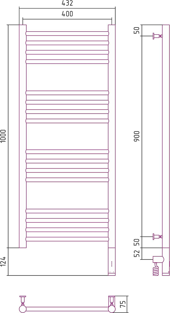 Полотенцесушитель электрический Сунержа Богема 3.0 1000x400 03-5805-1040 МЭМ правый, золото