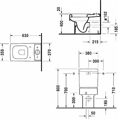 Напольный унитаз Duravit Vero 2116090000 с бачком 0909000005 подключение справа или слева