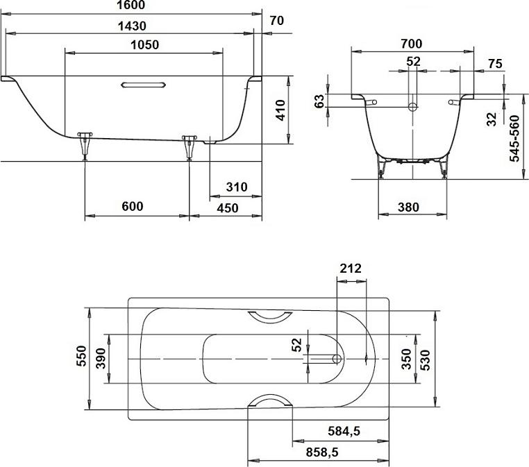 Стальная ванна Kaldewei Advantage 160x70 mod. 362-1 111730003001