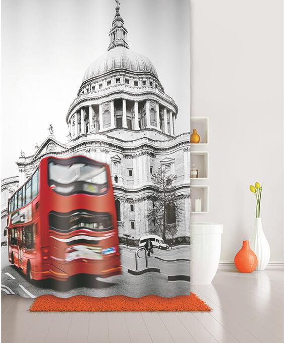 Шторка для ванной 180x200 см Iddis London Spirits 542P18Ri11, серый/красный