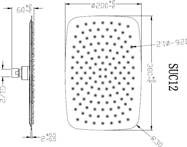 Верхний душ Gllon SUC12CP 30x20 см