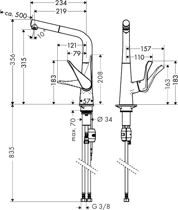 Смеситель для кухни Hansgrohe Metris 14821800, под сталь