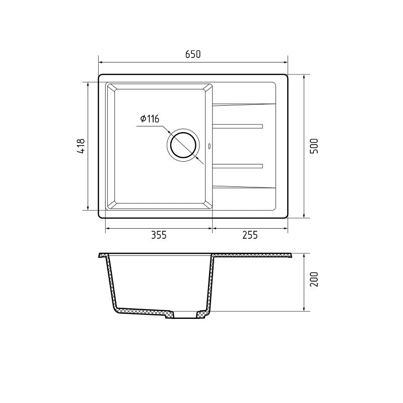 Кухонная мойка GranFest Quadro Q-650L светло-розовый розовый