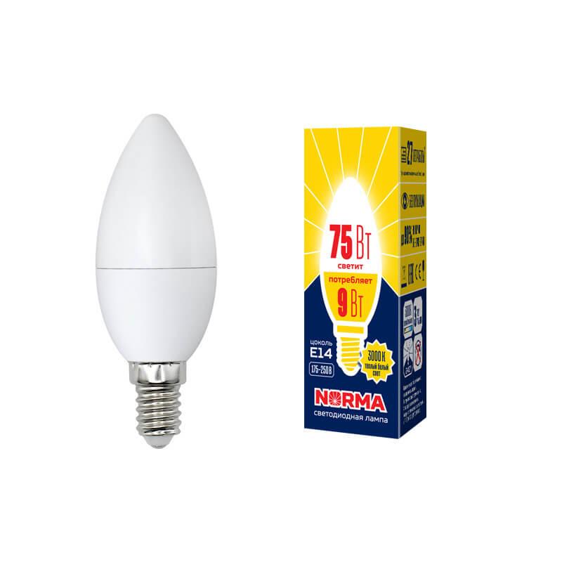 Лампа светодиодная E14 9W 3000K матовая LED-C37-9W/WW/E14/FR/NR UL-00003804